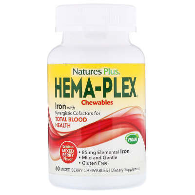 NaturesPlus Hema-Plex ягодное ассорти 60 жевательных пастилок