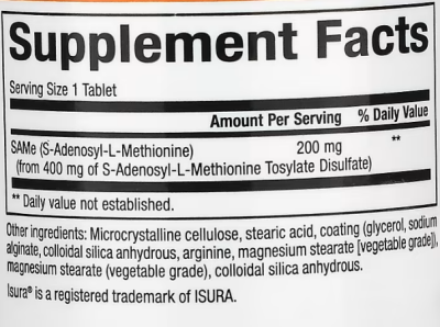 Natural Factors SAMe (Disulfate Tosylate) (дисульфат тозилат) 200 мг 60 таблеток медленного высвобождения