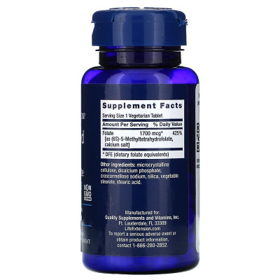 Life Extension Optimized Folate (оптимизированный фолат) 1700 мкг DFE 100 вегетарианских таблеток