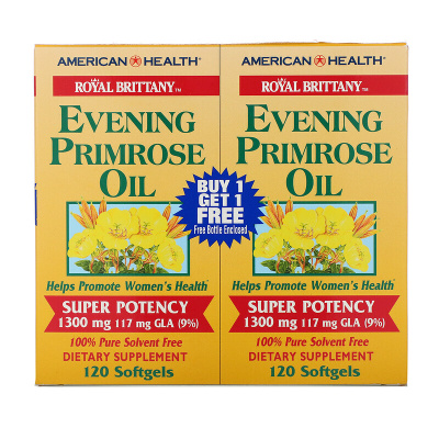 American Health Royal Brittany Evening Primrose Oil (масло первоцвета вечернего) 1300 мг 2 флакона 120 капсул в каждом