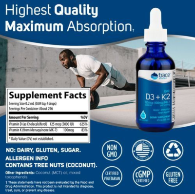 Trace Minerals Ionic D3 + K2 5000 IU / 1000 mcg (Д3 + К2 125/1000 мкг) 59 мг