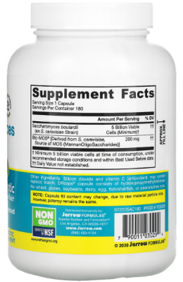Jarrow Formulas Saccharomyces Boulardii Plus MOS (сахаромицеты Буларди) 5 млрд 180 вегетарианских капсул с отсроченным высвобождением