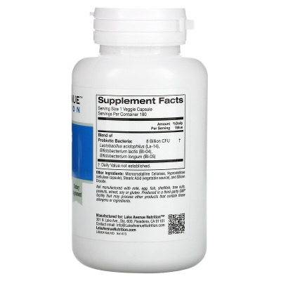 Lake Avenue Nutrition Acidophilus и Bifidus (смесь пробиотиков) 8 млрд КОЕ 180 растительных капсул