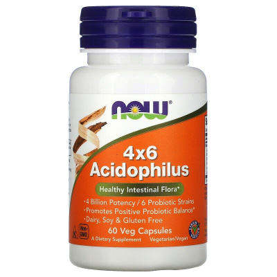 NOW 4x6 Acidophilus (ацидофильные бактерии) 60 вег. капсул