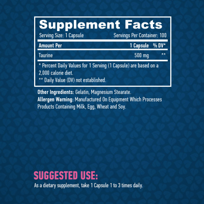 Haya Labs Taurine (Таурин) 500 мг 100 капсул